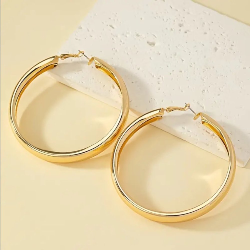 14K Gold Womens 2.75" Large Chunky Hoop Earrings 14 k Silver Big Hoops Jewelry - Picture 3 of 5